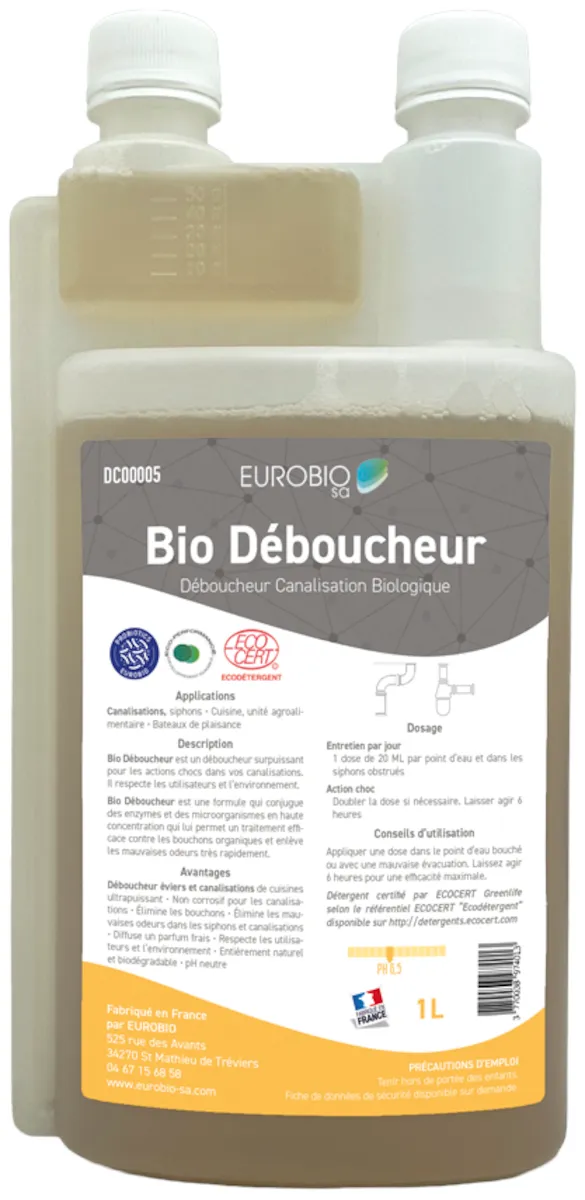 DÉBOUCHEUR CANALISATION BIOLOGIQUE CUISINE - BIDON DE 1L