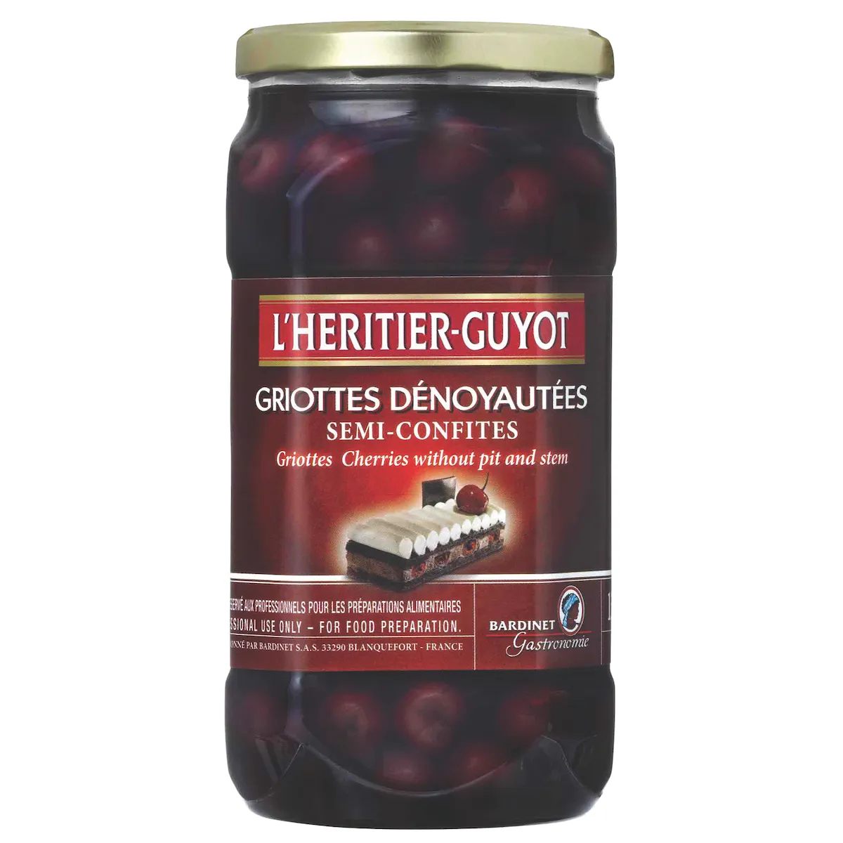 GRIOTTES DENOYAUTEES 15%VOL BOUTEILLE 1L CERISES À L'EAU DE VIE