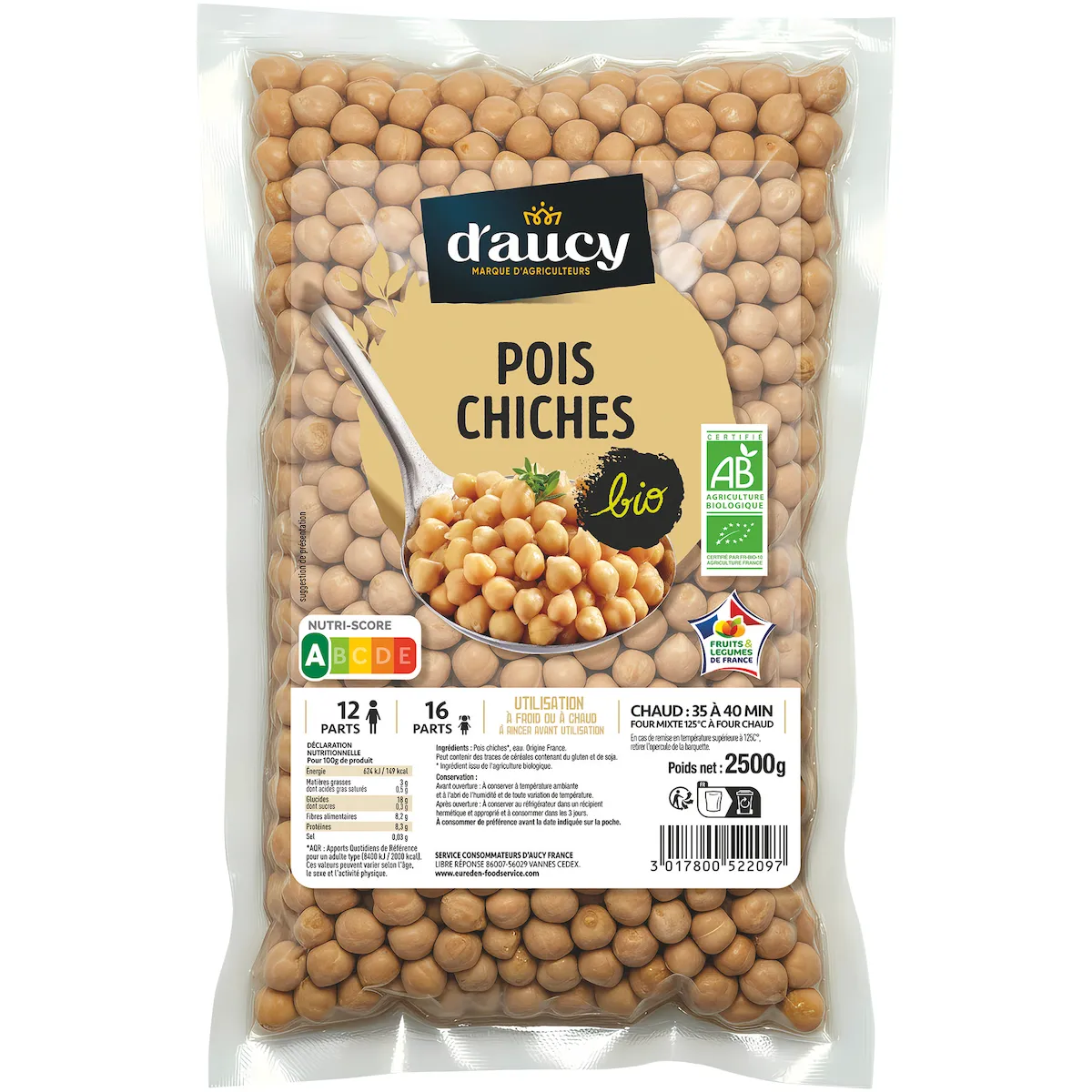 POIS CHICHES BIO POCHE DE 2,5 KG