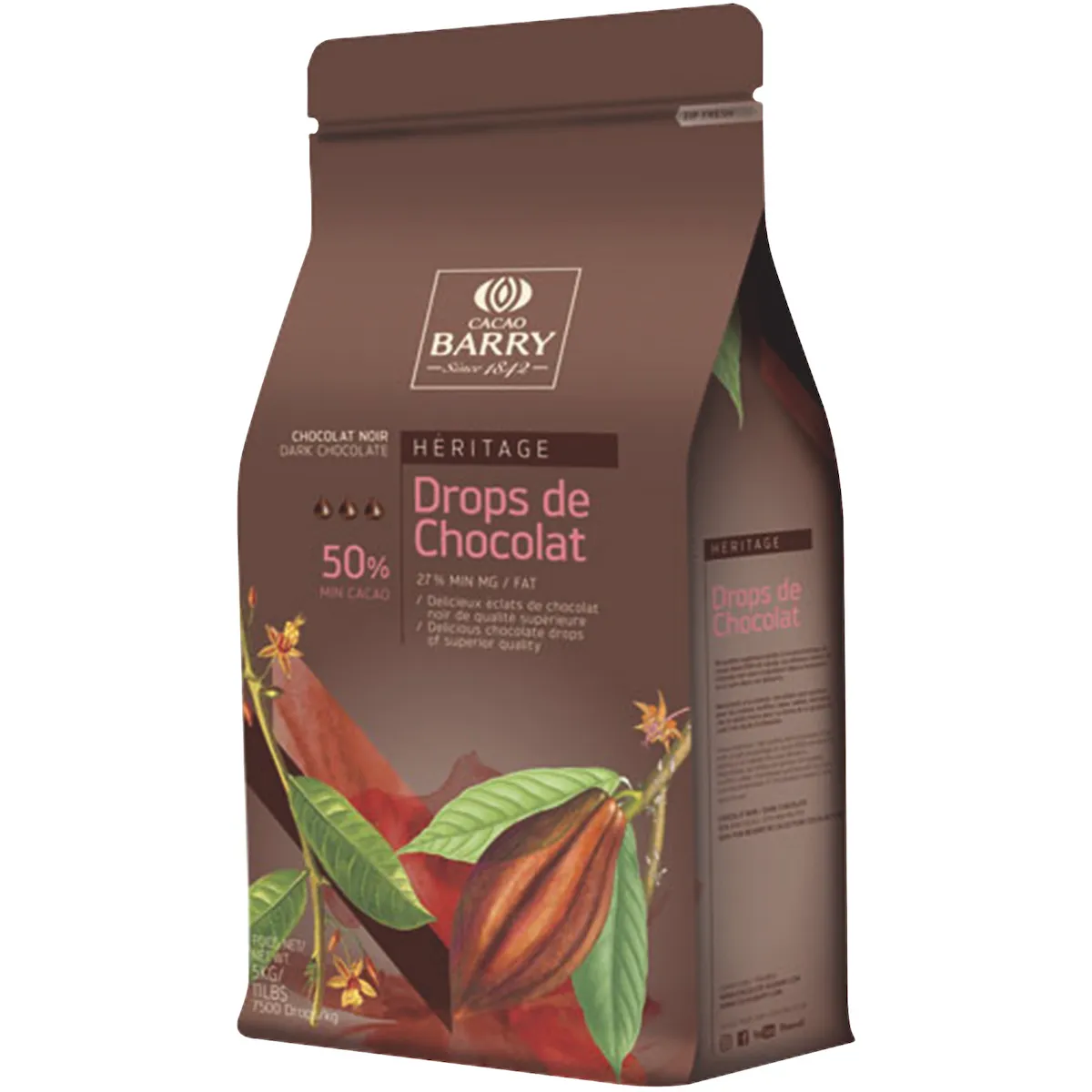 DROPS CHOCOLAT 7500 (CACAO 50%) PISTOLES SAC 5KG
