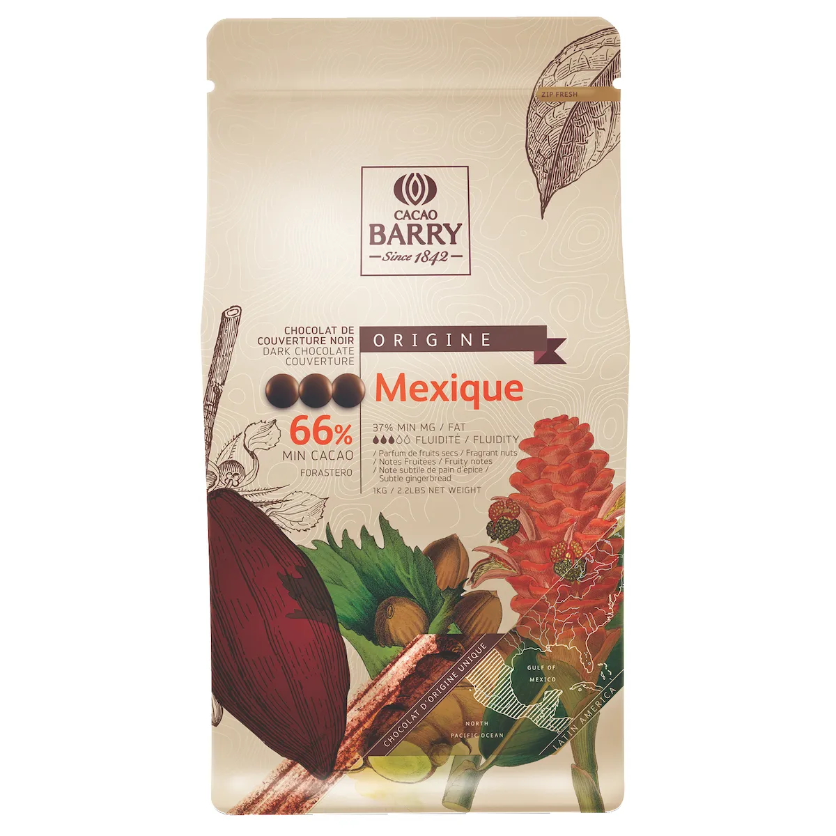 MEXIQUE (NOIR, CACAO  66 %) PISTOLES SAC 1KG