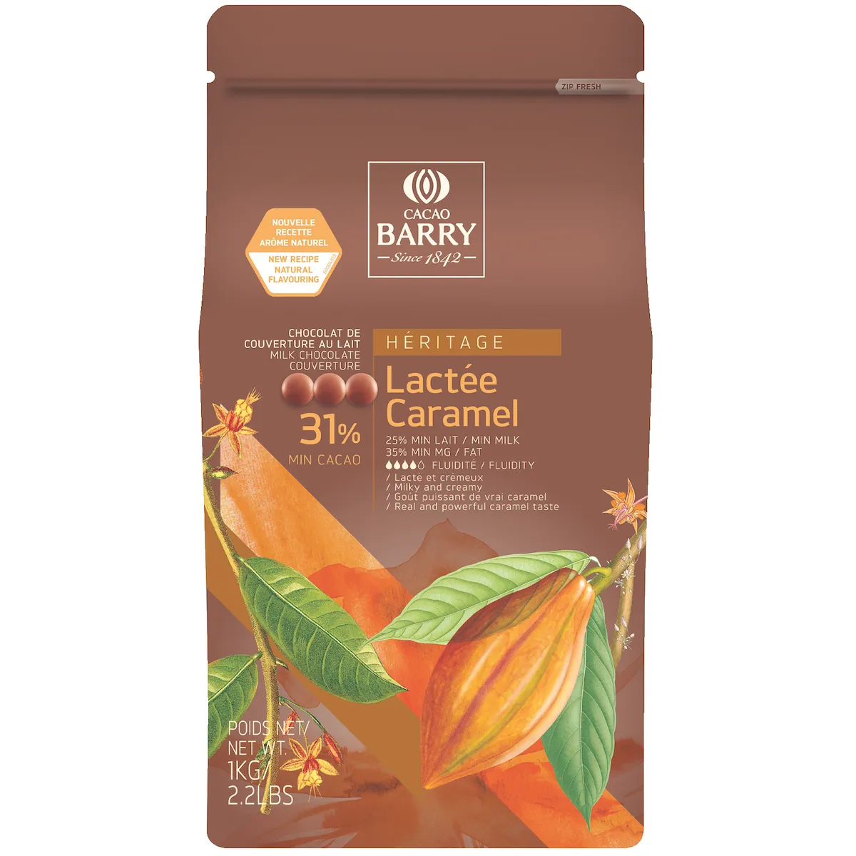 LACTEE CARAMEL (CACAO 31,1%) AU VERITABLE CARAMEL PISTOLES SAC 5KG