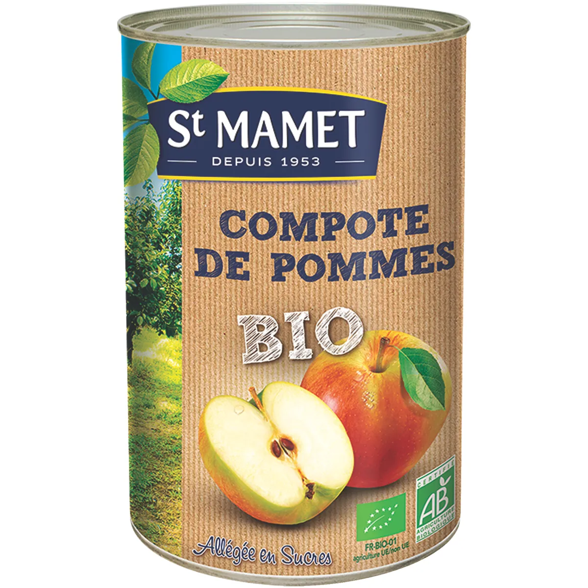 COMPOTE POMMES ALLEGEE EN SUCRES BIO - BOITE 5/1