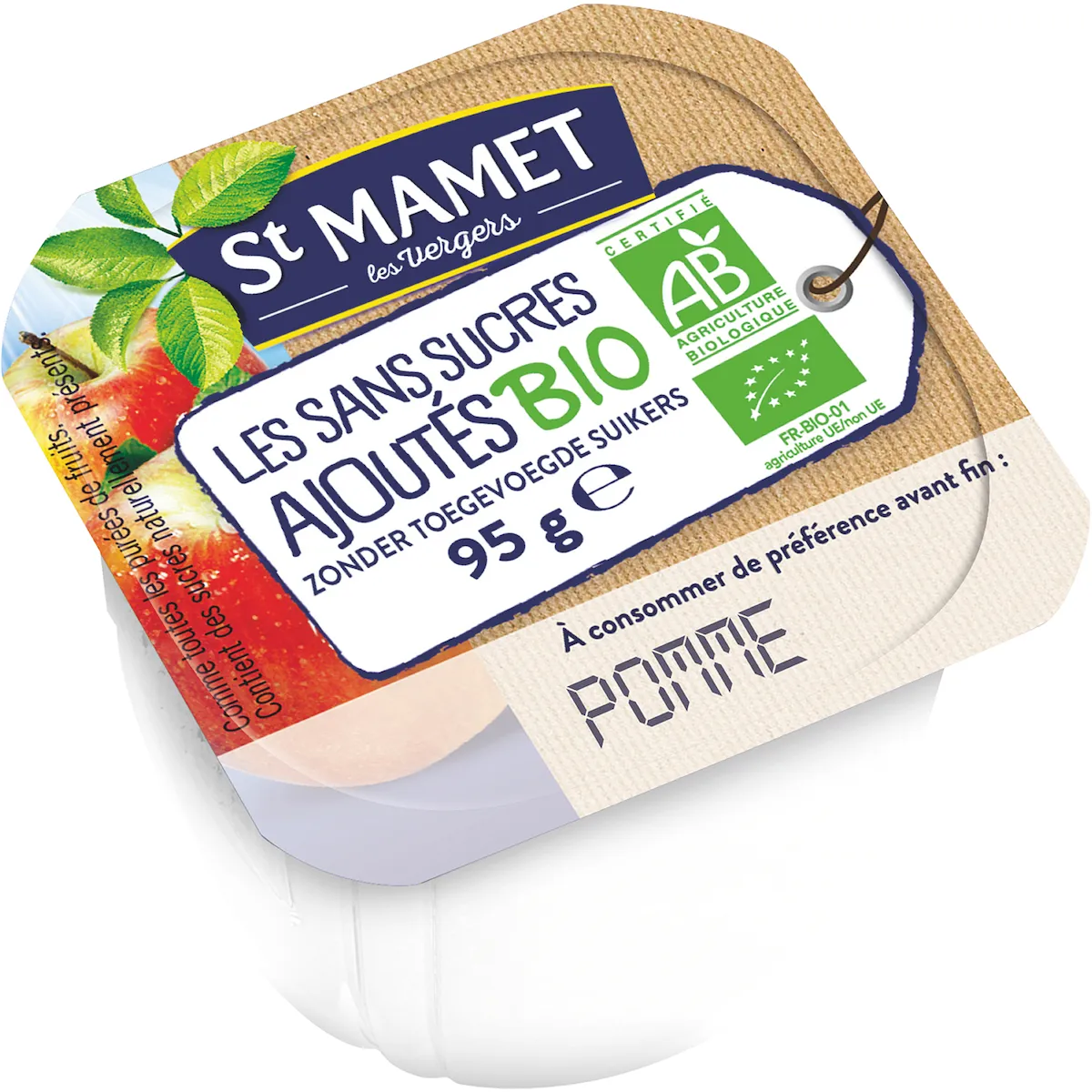 PUREE BIO DE POMME SANS SUCRE AJOUTES - 120 POTS PLASTIQUE 95G