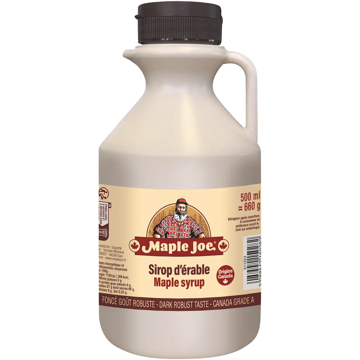 SIROP D'ERABLE LIQUIDE BIDON PLASTIQUE DE 500ML