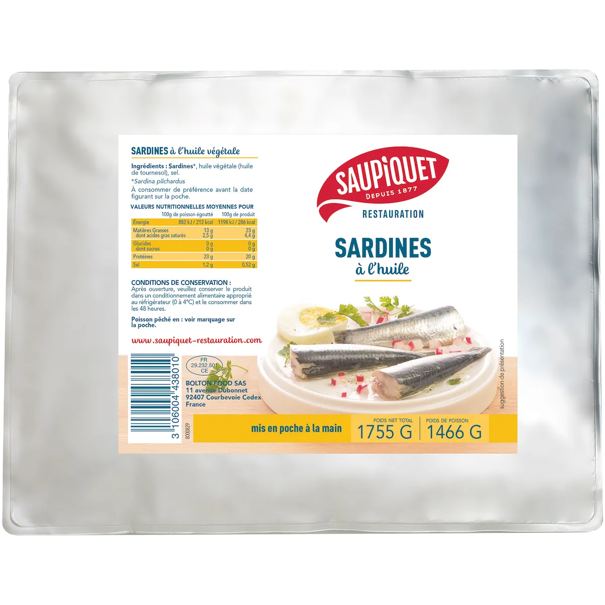 SARDINES A L'HUILE VEGETALE  POCHE 3/1