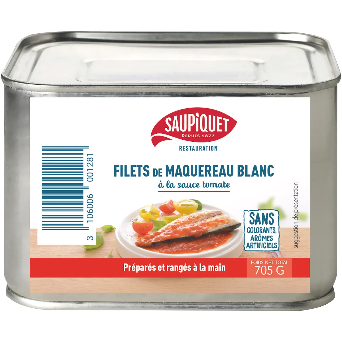 FILETS DE MAQUEREAUX  BLANC A LA SAUCE TOMATE BOITE 4/4