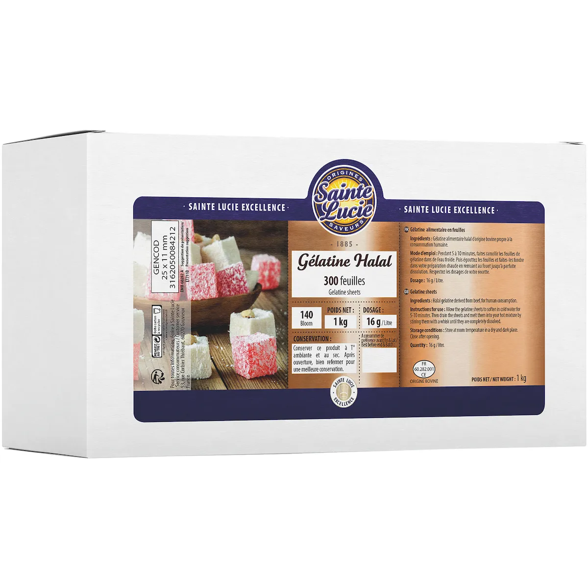 GELATINE HALAL 300 FEUILLES 140 BLOOMS 1KG