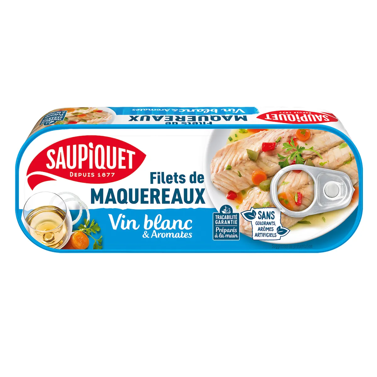 FILETS DE MAQUEREAUX AU VIN BLANC ET AROMATES BOITE  1/4 -176G