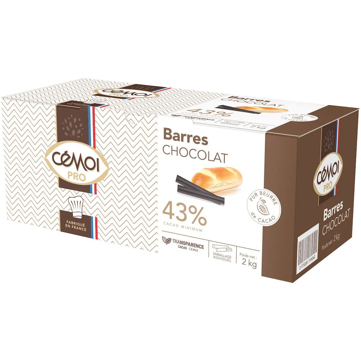 BARRES GOUTER FLOWPACKEES - CHOCOLAT NOIR 43% - BOITE 2KG