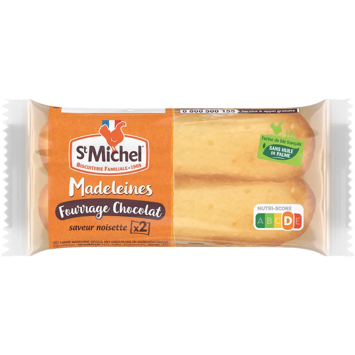 MADELEINE LONGUE FOURRAGE CHOCOLAT NOISETTE - 96 SACHETS DE 2