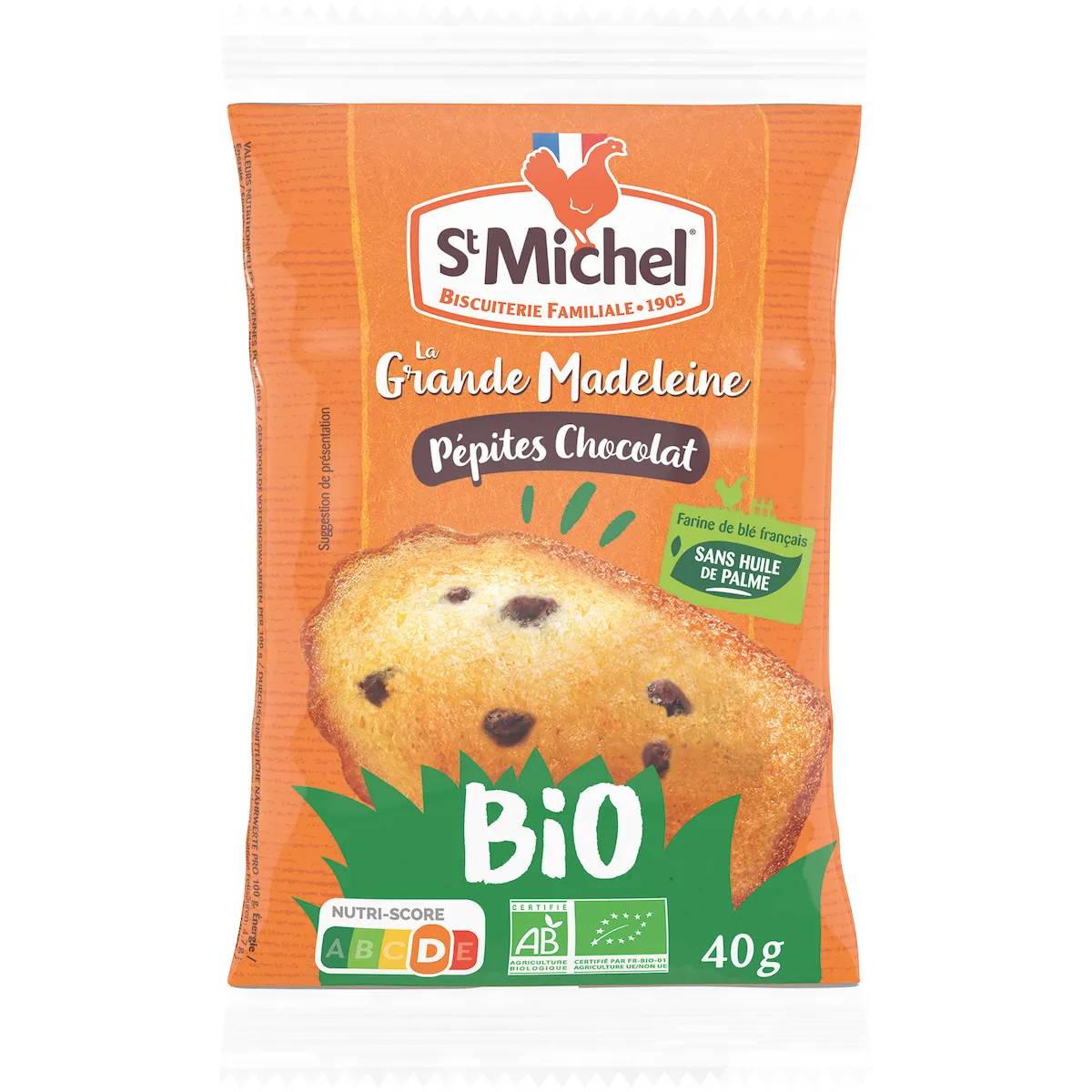 GRANDE MADELEINE PEPITES DE CHOCOLAT  BIO - 40G