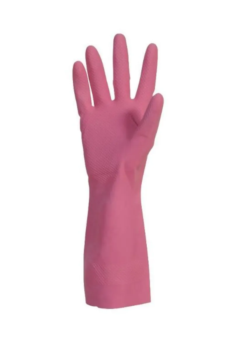 GANT DE MENAGE LATEX ROSE FLOCKE COTON - TAILLE M