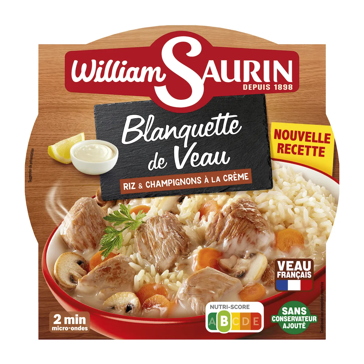 BLANQUETTE DE VEAU RIZ ET CHAMPIGNONS A LA CREME 285G