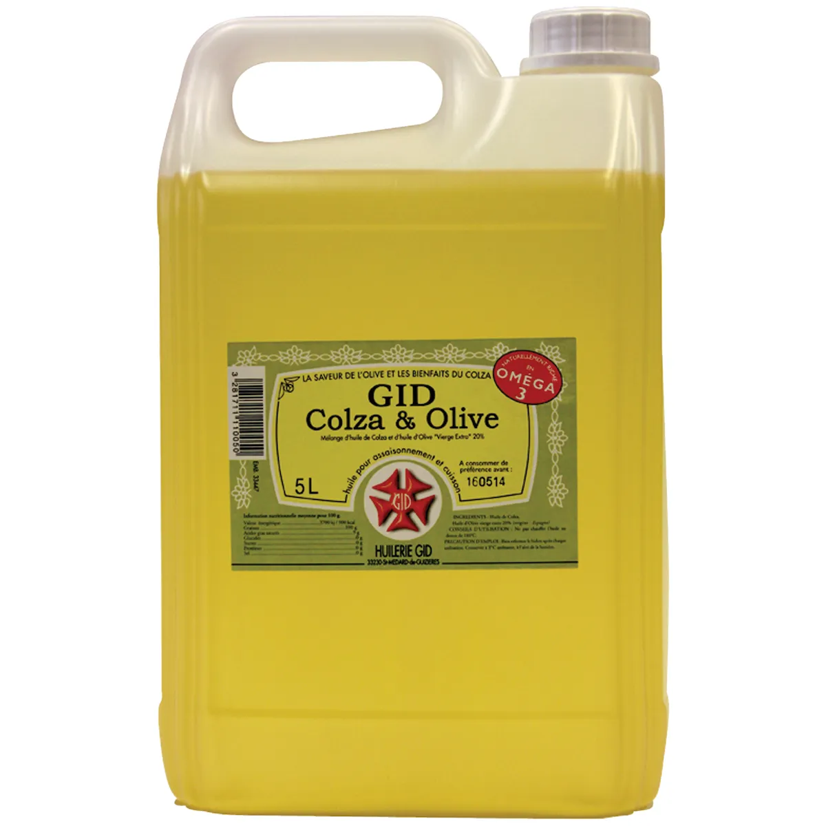 HUILE ASSAISONNEMENT ET CUISSON GID COLZA ET OLIVE 5L