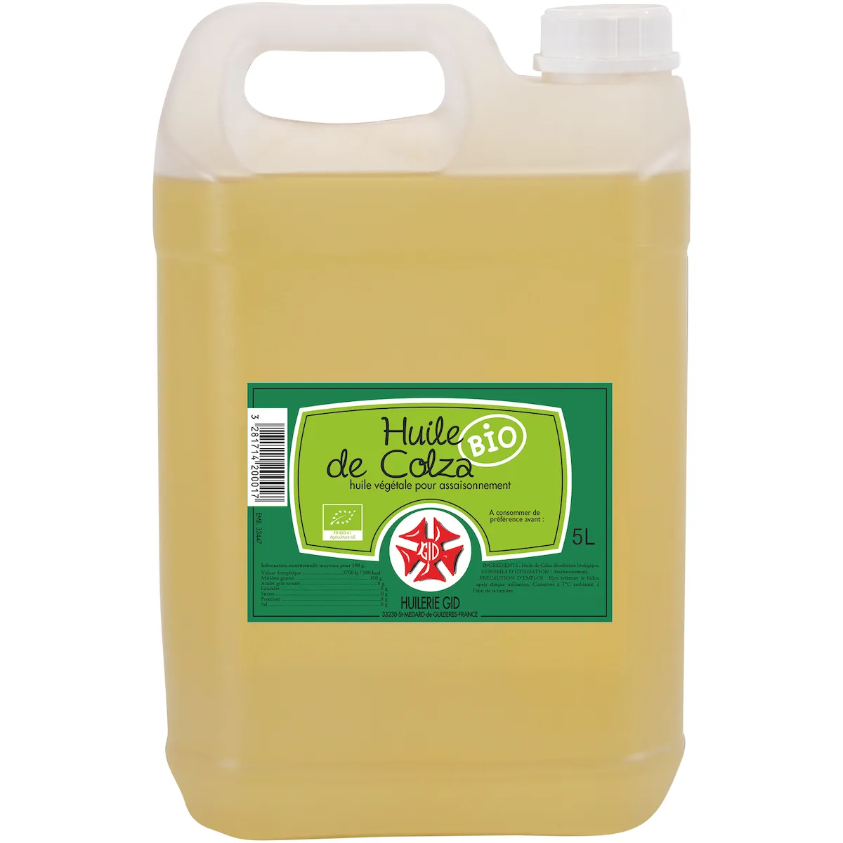 HUILE DE COLZA BIO DESODORISEE 5L