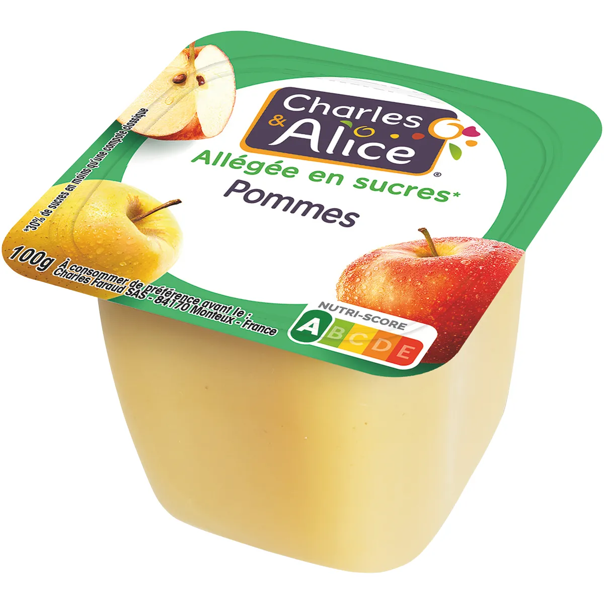 COMPOTE POMME ALLEGEE EN SUCRE - COUPELLE PLASTIQUE DE 100 G - 100 % FRANCE