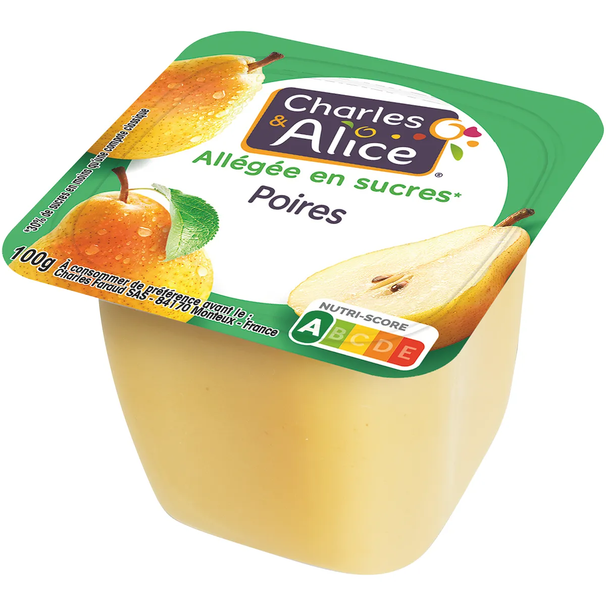 COMPOTE POIRE ALLEGEE EN SUCRE - COUPELLE PLASTIQUE DE 100 G