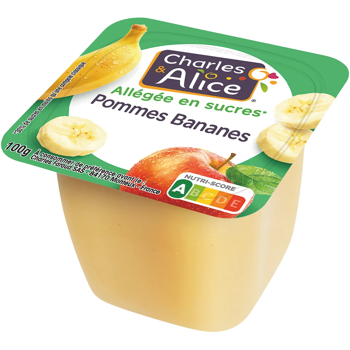 COMPOTE POMME BANANE ALLEGEE EN SUCRE - COUPELLE PLASTIQUE DE 100 G