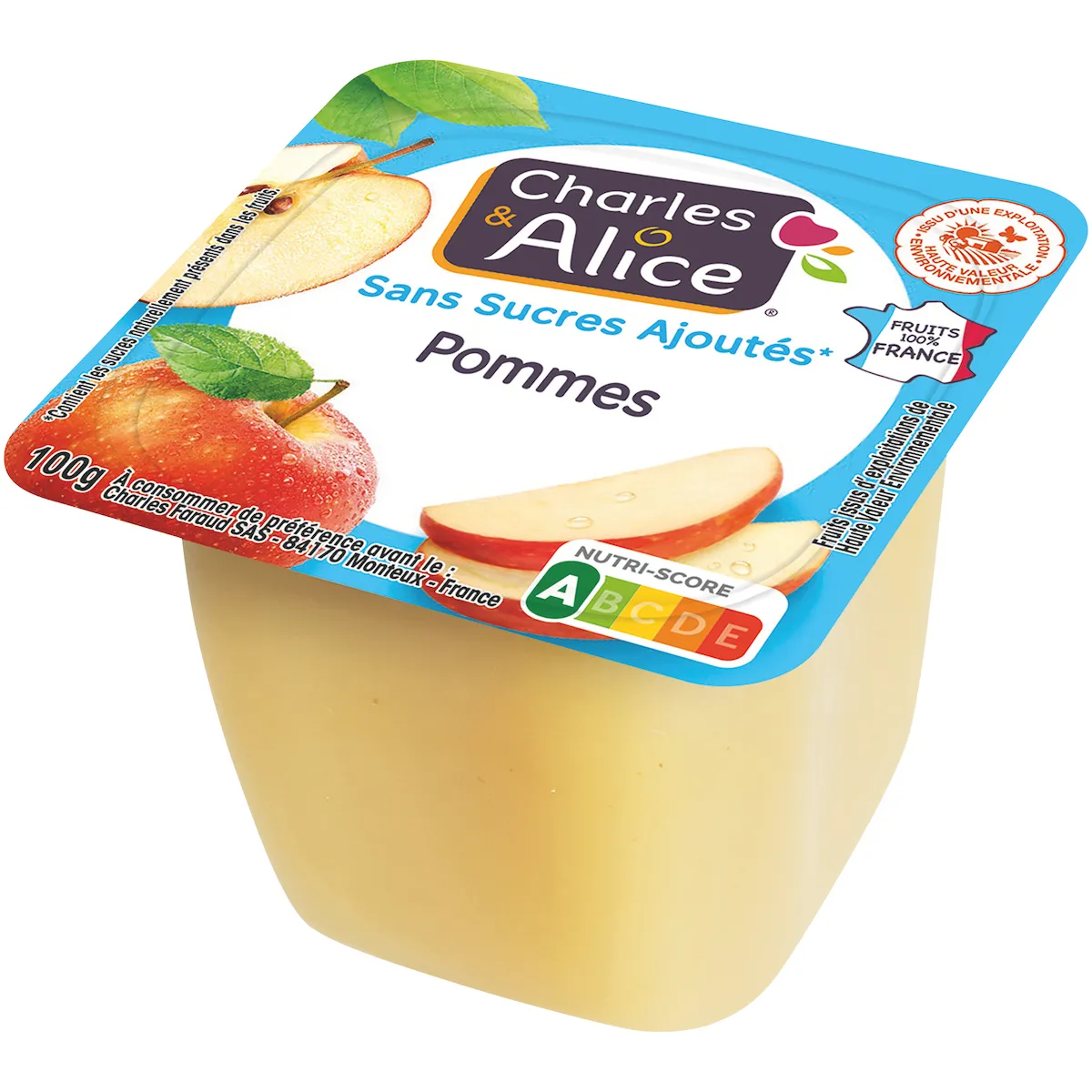 PUREE DE POMMES HVE SSA - 100% FRANCE - COUPELLE PLASTIQUE DE 100G