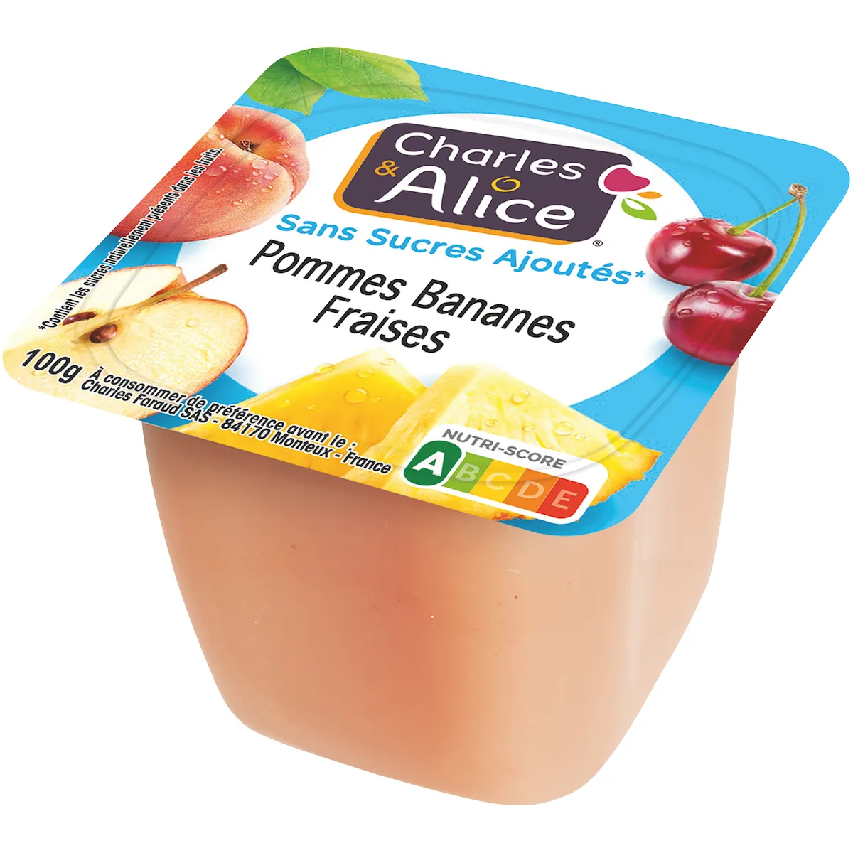 PUREE POMMES BANANES FRAISES SSA - COUPELLE PLASTIQUE DE 100 G