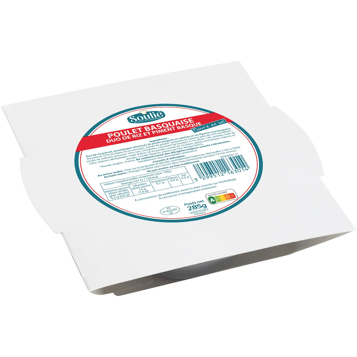 POULET BASQUAISE+RIZ PAUVRE EN SEL PLAT MICRO-ONDABLE 285G