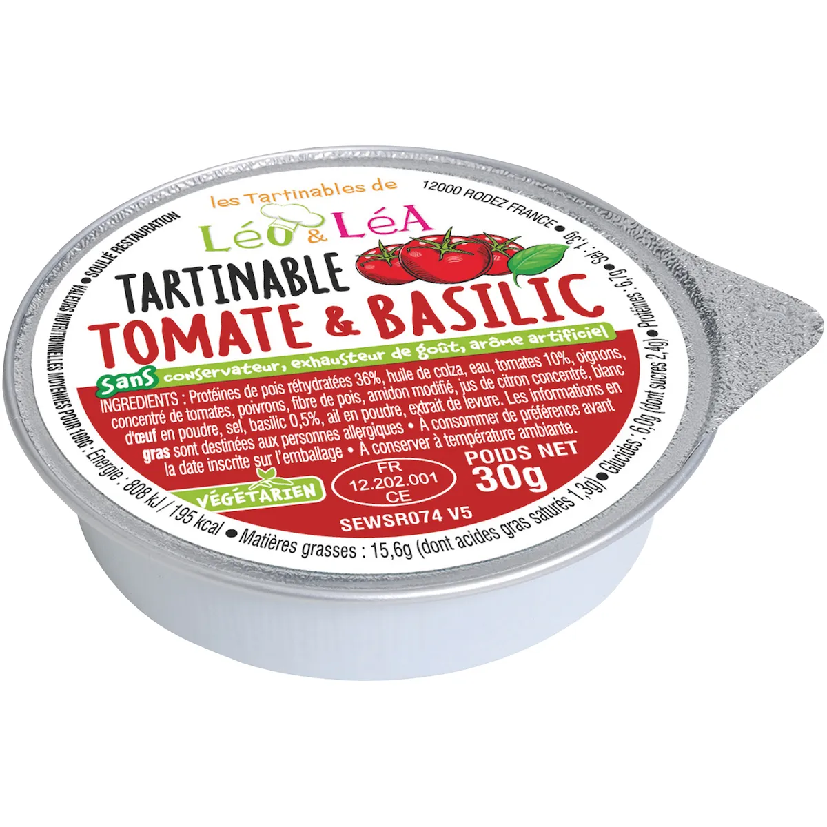 TARTINABLE TOMATE ET BASILIC-COUPELLE INDIVIDUELLE 30G