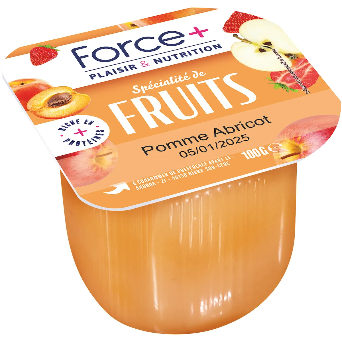 SPÉCIALITÉ DE POMME ET ABRICOT RICHE EN PROTÉINES POT UNITAIRE 72 X 100G