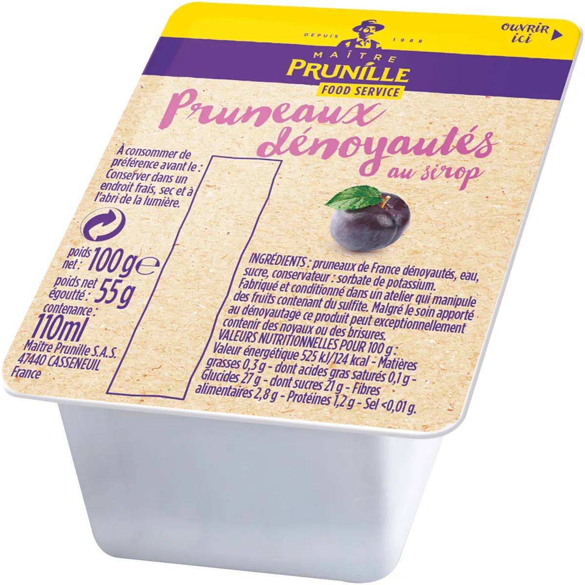 PRUNEAUX DENOYAUTE AU SIROP - BARQUETTE 100G
