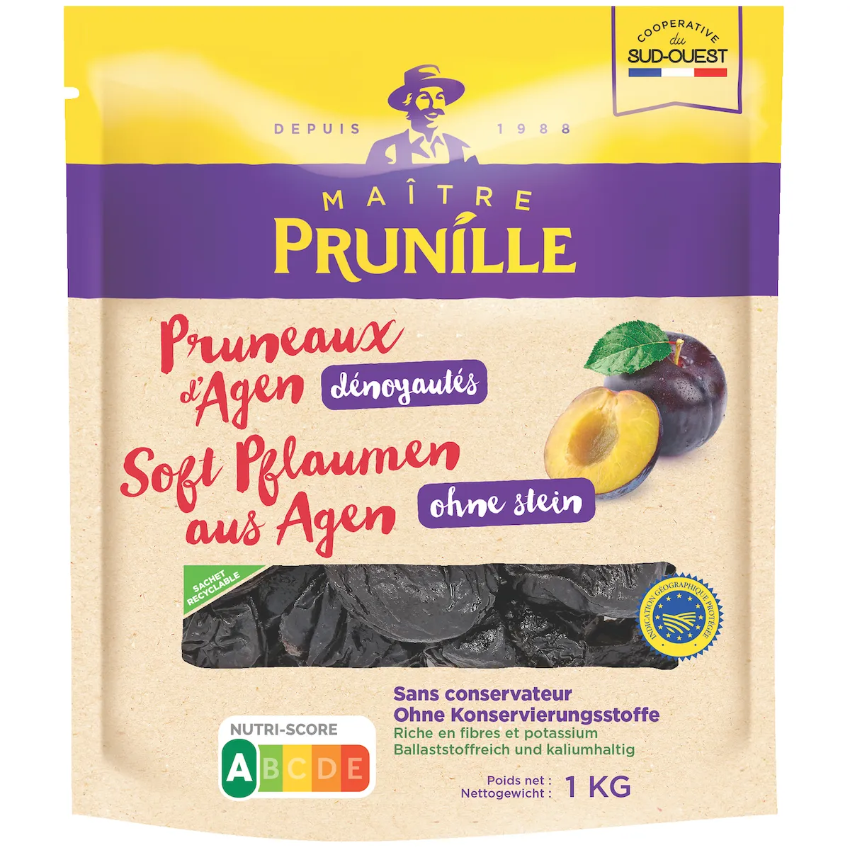 PRUNEAUX D'AGEN GROS 55/66 DENOYAUTE SS CONSERVATEUR - 1KG