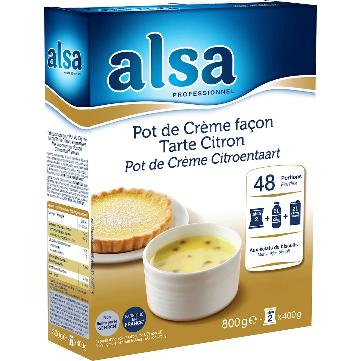 POT DE CREME FACON TARTE CITRON ETUI 800GR 48 PORTIONS