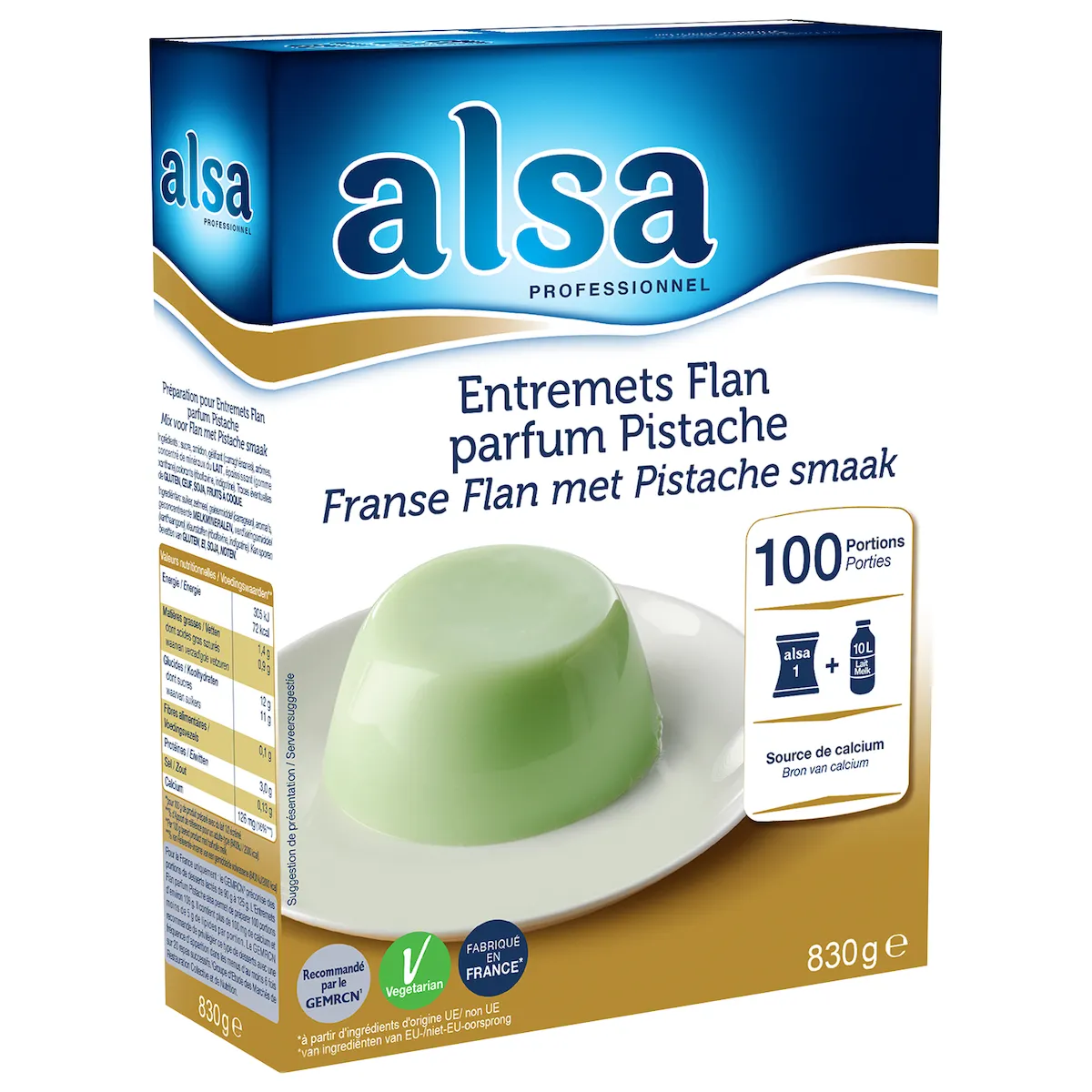 ENTREMETS FLAN PISTACHE ETUI DE 830GR 100 PORTIONS