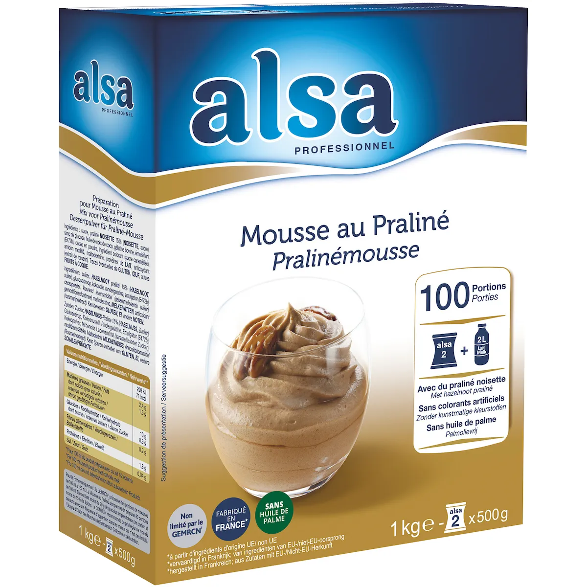 MOUSSE AU PRALINE ETUI 1KG 100 PORTOINS