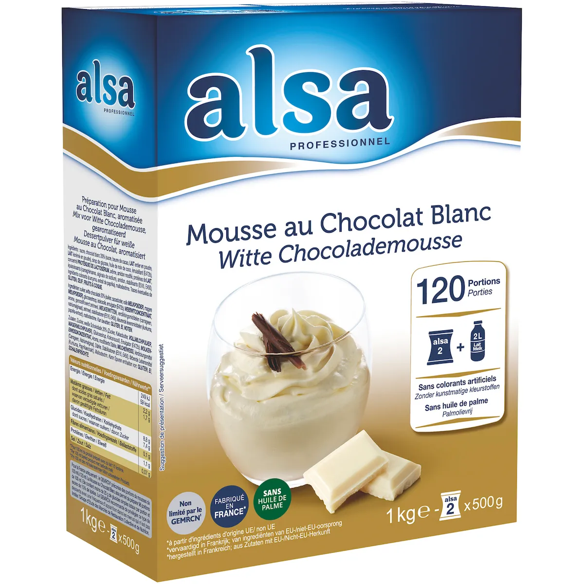MOUSSE AU CHOCOLAT BLANC ETUI DE 1KG 120 PORTIONS