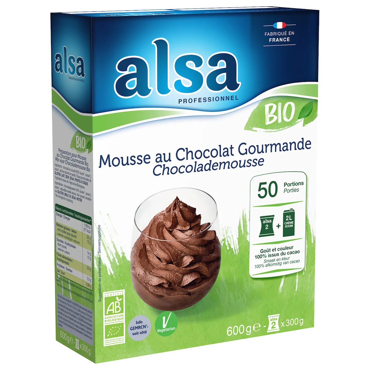 MOUSSE AU CHOCOLAT GOURMANDE BIO 600GR 50 PORTIONS