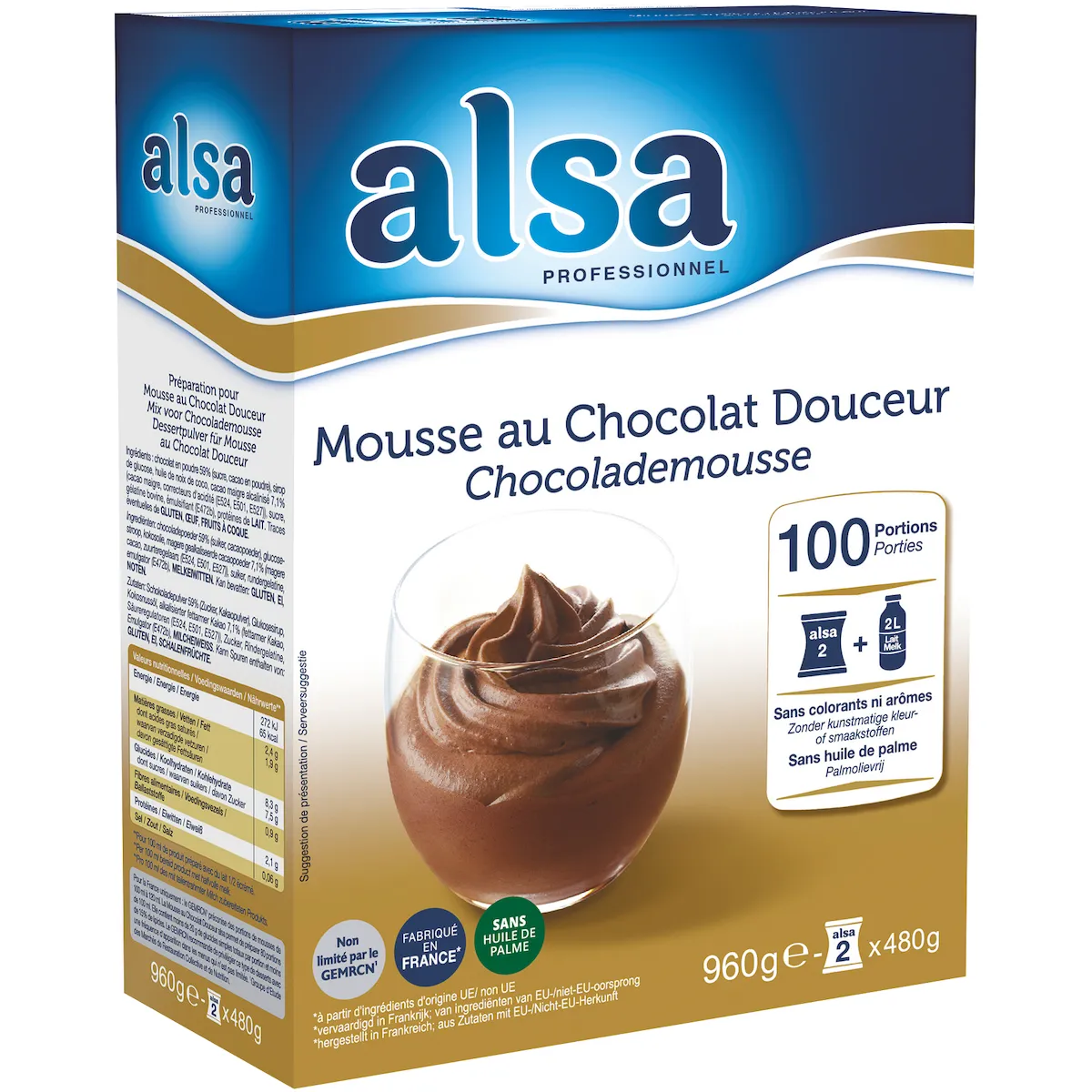 MOUSSE AU CHOCOLAT DOUCEUR ETUI DE 960G 100 PORTIONS