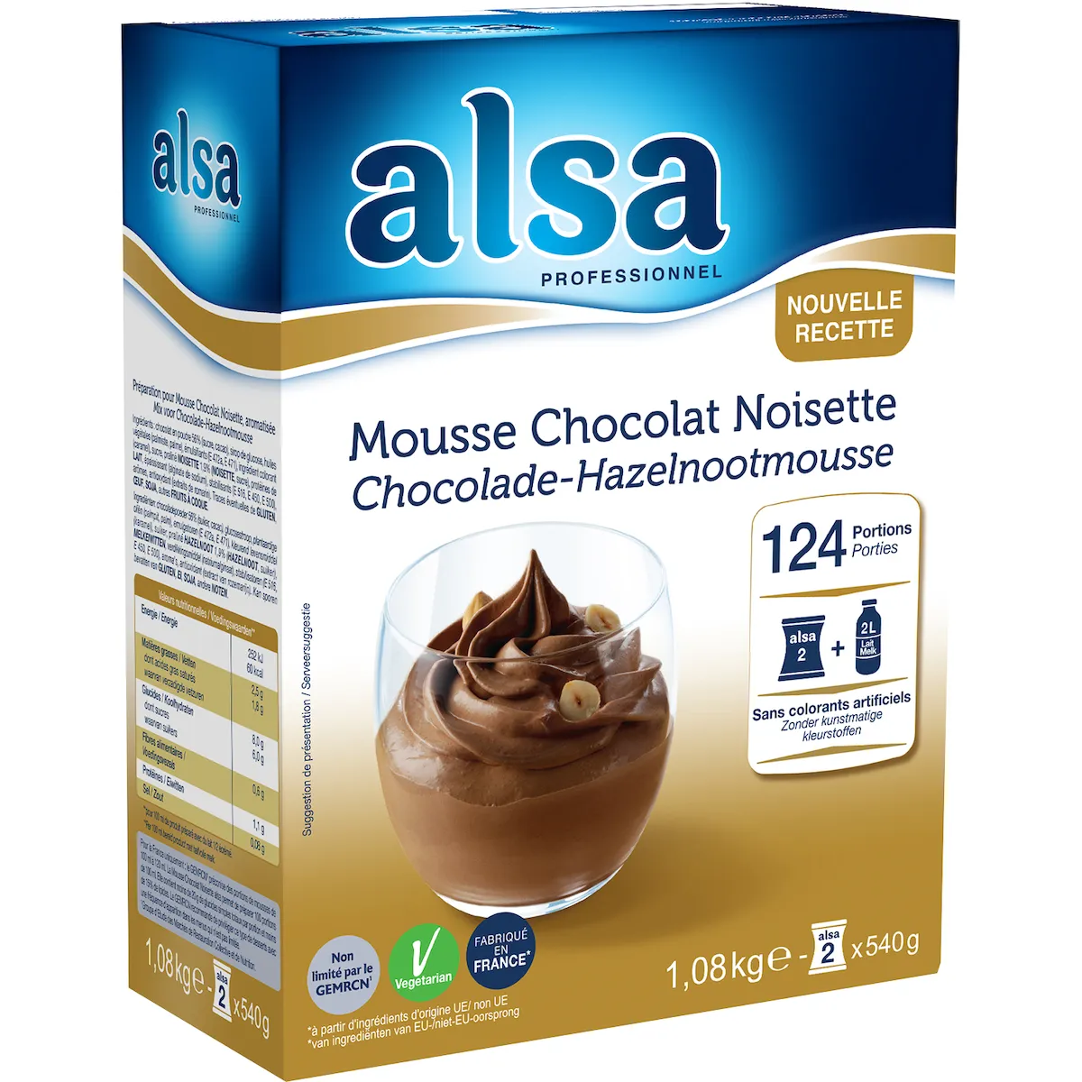 MOUSSE CHOCOLAT NOISETTE ETUI DE 1,08KG 124 PORTIONS