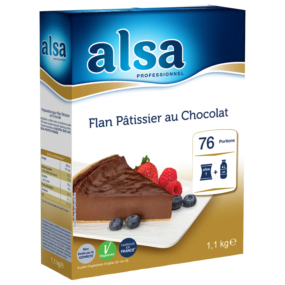 FLAN PATISSIER CHOCOLAT 1.1KG BOITE ALSA 76 PORTIONS