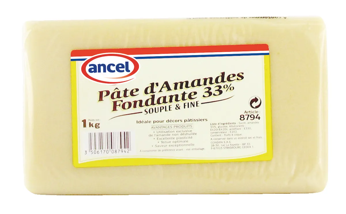 PATE D'AMANDES FONDANTE BLANCHE 33% PAIN 1KG