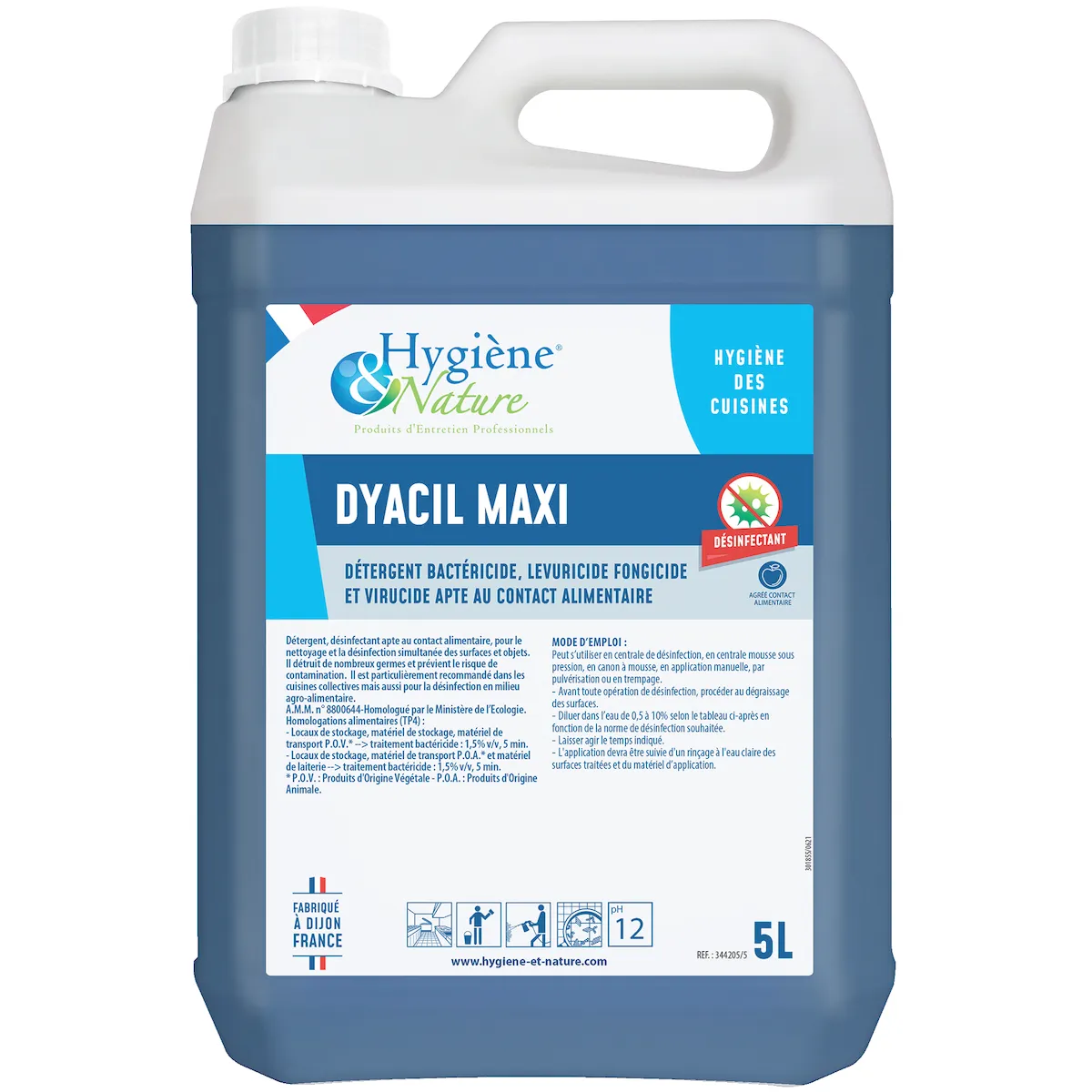 DÉGRAISSANT DÉSINFECTANT ALIMENTAIRE DYACIL MAXI - BIDON DE 5L