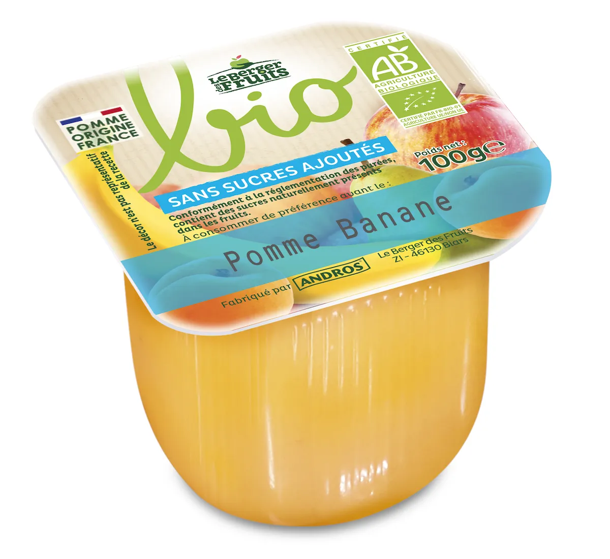 PUREE DE FRUIT SS SUCRES AJOUTES POMME BANANE BIO 100G