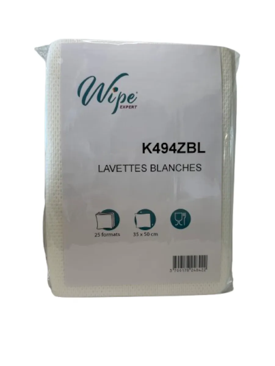 LAVETTES NON TISSÉES BLANCHES 6X25FMTS DE 35X50 CM  - 1X73GR/M - BLANCHES