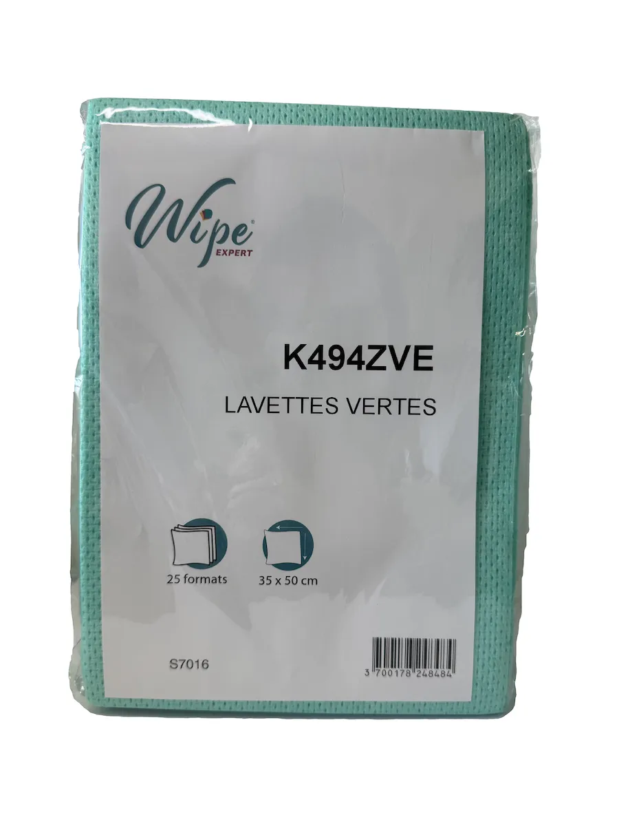 LAVETTES NON TISSÉES VERTES 6X25FMTS DE 35X50 CM  - 1X73GR/M - VERTES