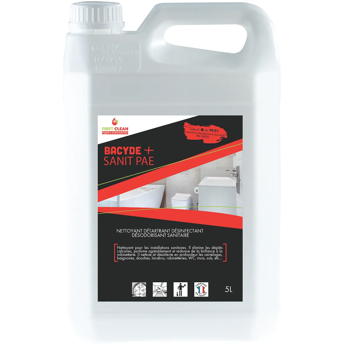 BACYDE + SANITAIRE PAE  - BIDON 5L  (VIRUCIDE, ACTIF CORONAVIRUS)