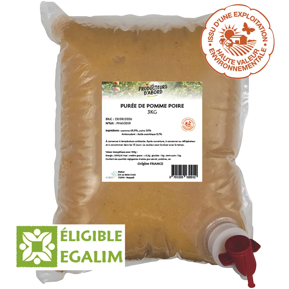 PUREE POMME POIRE HVE 3KG