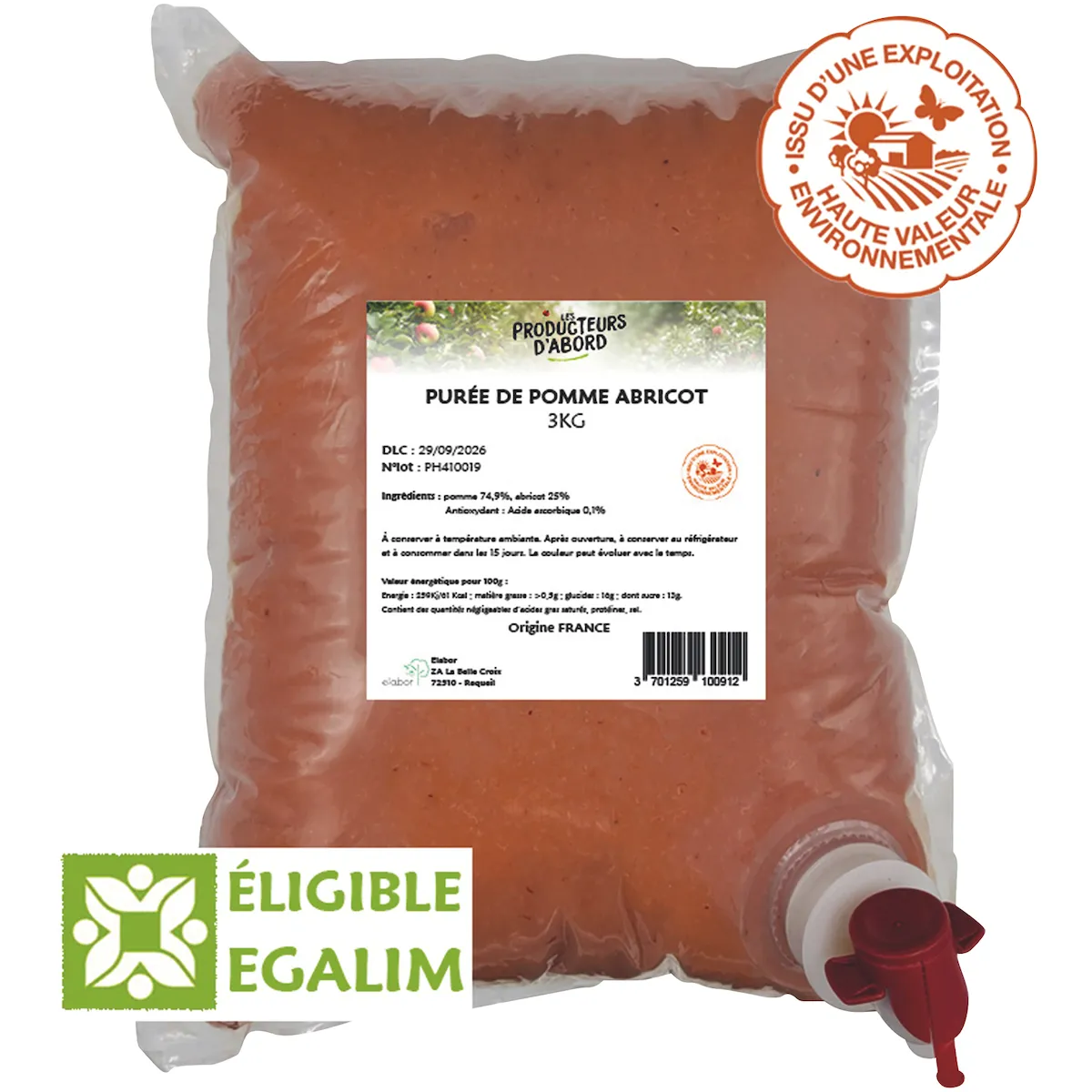 PUREE POMME ABRICOT HVE 3KG