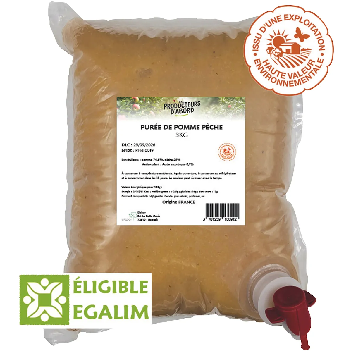 PUREE POMME PECHE HVE 3KG
