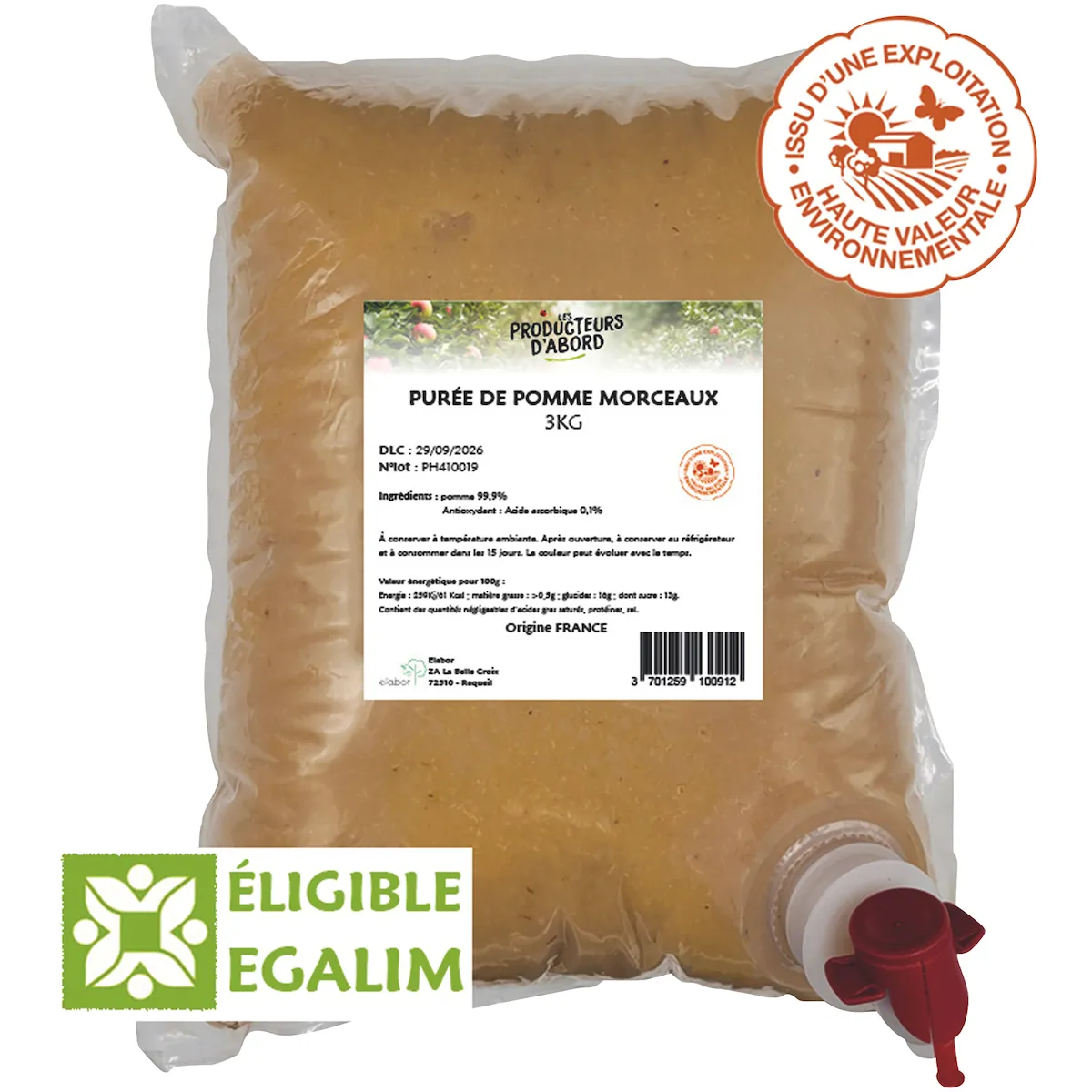 PUREE POMME MORCEAUX HVE 3KG