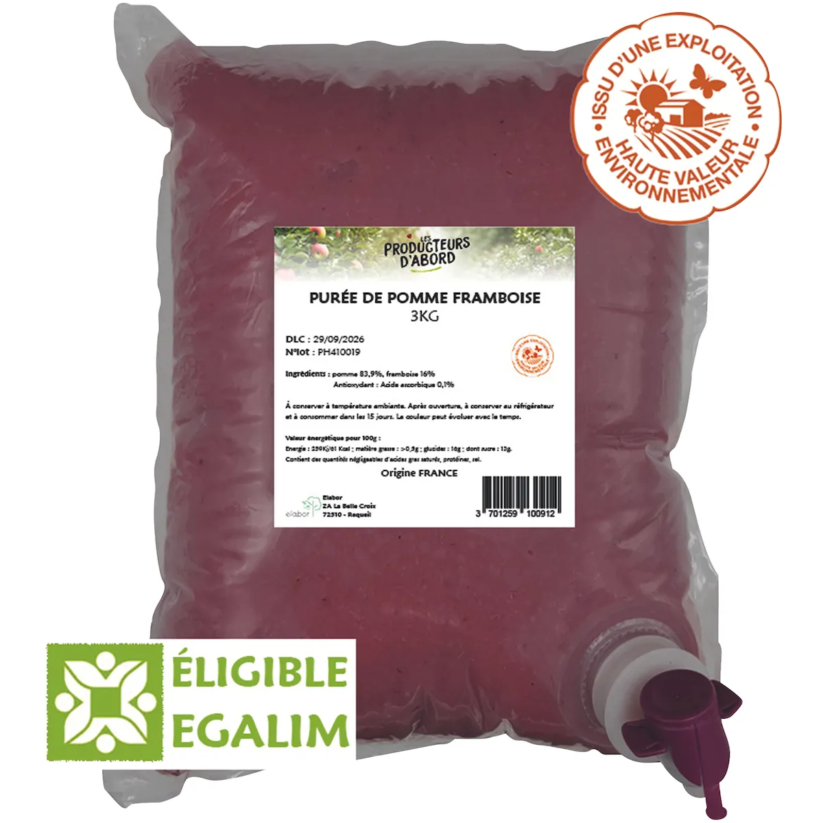 PUREE POMME FRAMBOISE HVE 3KG
