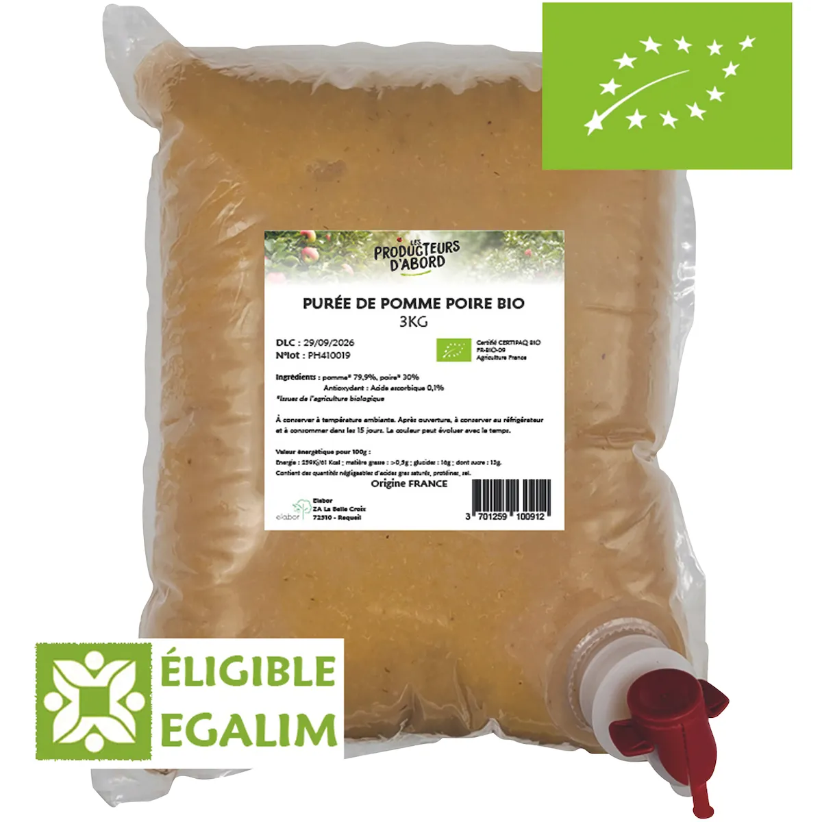 PUREE POMME POIRE BIO 3KG